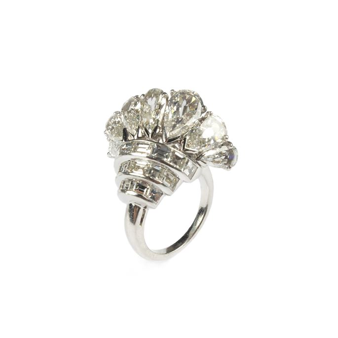 Mid-20th century pear diamond fan cluster ring | MasterArt